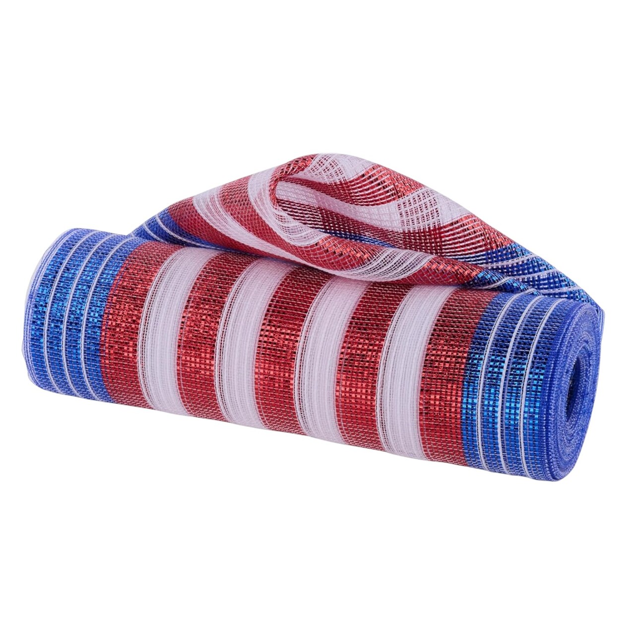 Red, White and Blue Fine Weave Metallic Poly Deco Mesh for Patriotic Wreaths, Bows, Crafts, and Decorations - USA Flag Colors
